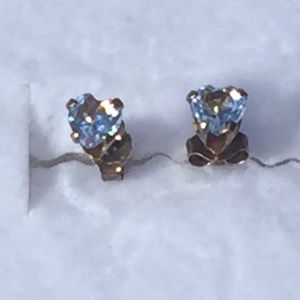 10K WHITE GOLD Baby HEART  BLUE TOPAZ Earrings